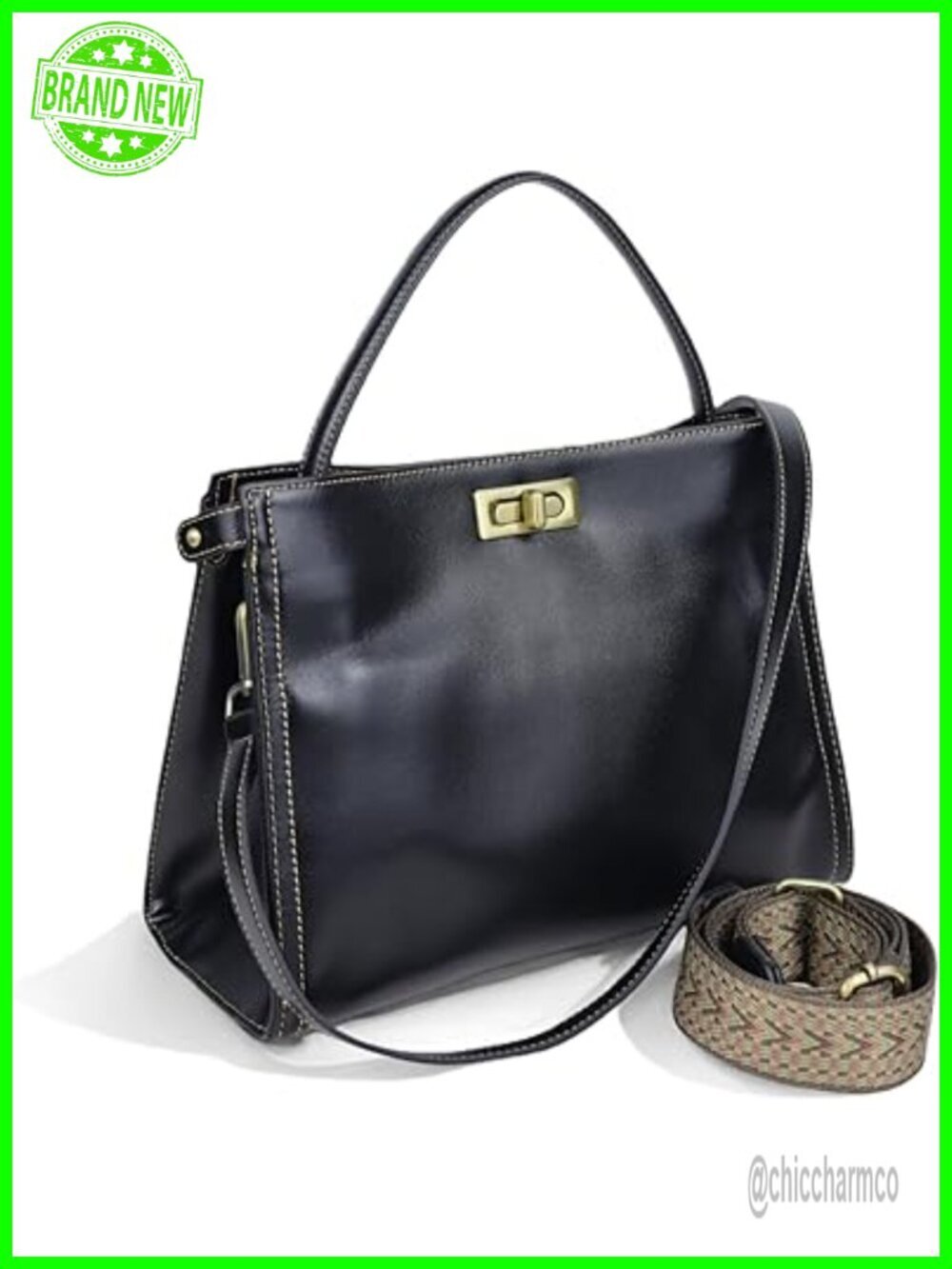 Genuine Leather Satchel Handbag Crossbody Bag Vintage Style Women Purse